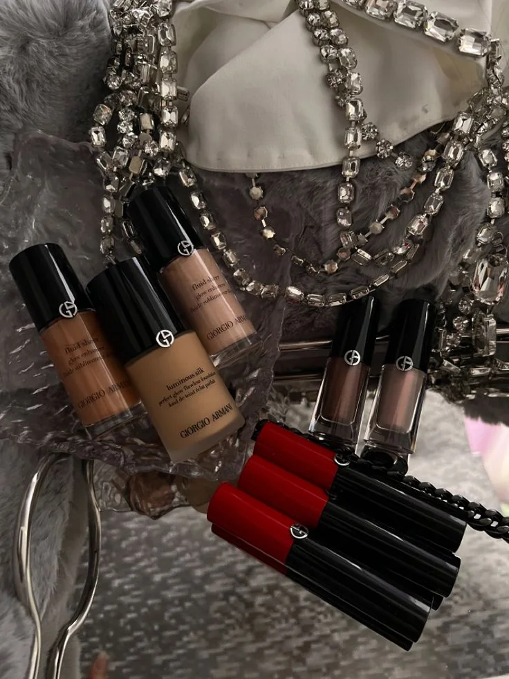 Foundations, lip colours and crystal jewellery